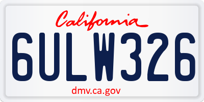 CA license plate 6ULW326