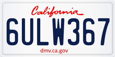 CA license plate 6ULW367