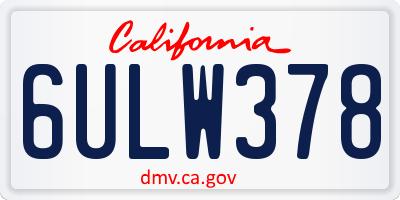CA license plate 6ULW378