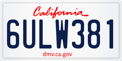 CA license plate 6ULW381