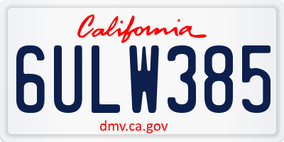 CA license plate 6ULW385