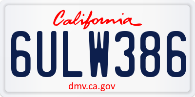 CA license plate 6ULW386
