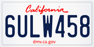 CA license plate 6ULW458