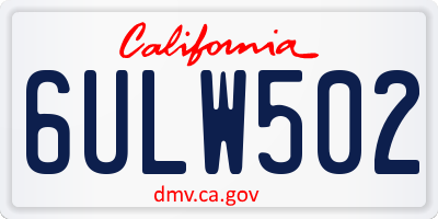 CA license plate 6ULW502