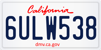 CA license plate 6ULW538
