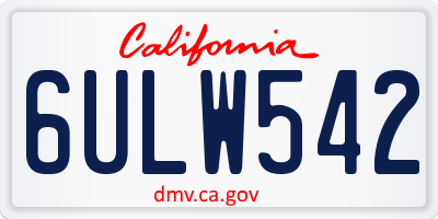CA license plate 6ULW542