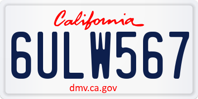 CA license plate 6ULW567
