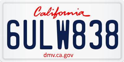 CA license plate 6ULW838