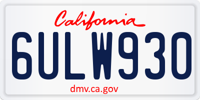 CA license plate 6ULW930