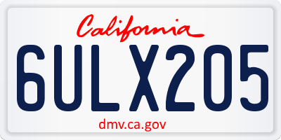 CA license plate 6ULX205
