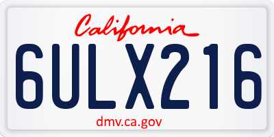 CA license plate 6ULX216
