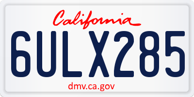 CA license plate 6ULX285