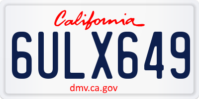 CA license plate 6ULX649