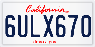 CA license plate 6ULX670