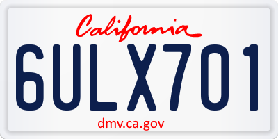 CA license plate 6ULX701