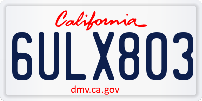 CA license plate 6ULX803