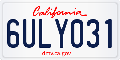 CA license plate 6ULY031