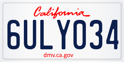 CA license plate 6ULY034