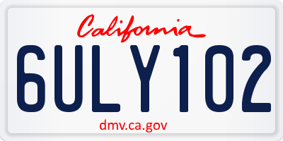 CA license plate 6ULY102