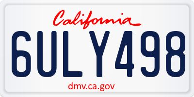 CA license plate 6ULY498