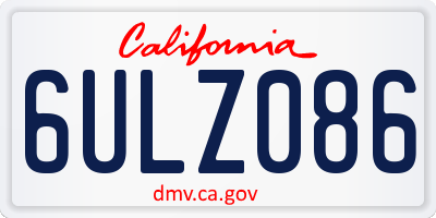CA license plate 6ULZ086