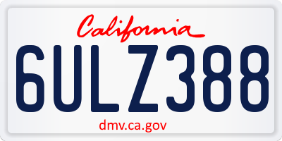CA license plate 6ULZ388