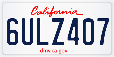 CA license plate 6ULZ407