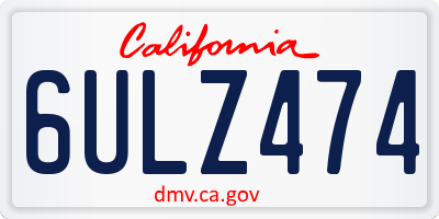 CA license plate 6ULZ474