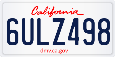 CA license plate 6ULZ498