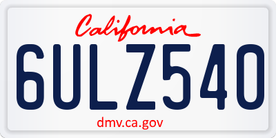 CA license plate 6ULZ540