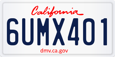 CA license plate 6UMX401