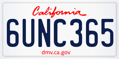 CA license plate 6UNC365