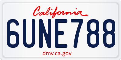 CA license plate 6UNE788