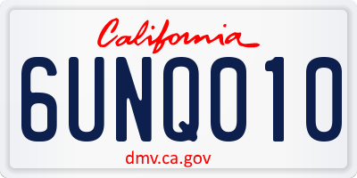 CA license plate 6UNQ010