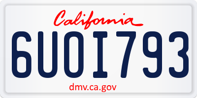 CA license plate 6UOI793