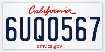 CA license plate 6UQO567