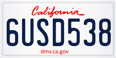 CA license plate 6USD538