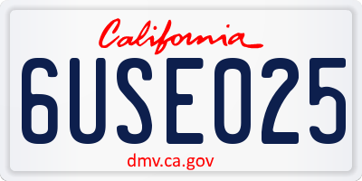 CA license plate 6USE025