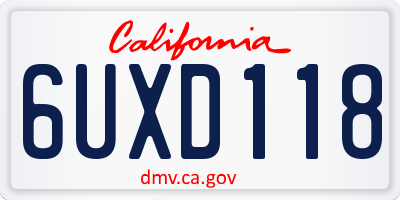 CA license plate 6UXD118