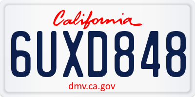 CA license plate 6UXD848
