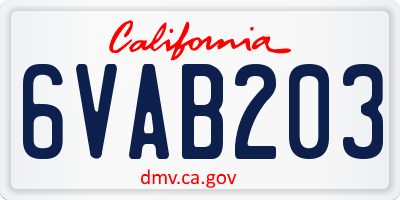 CA license plate 6VAB203
