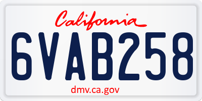 CA license plate 6VAB258