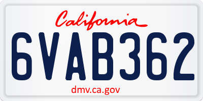 CA license plate 6VAB362