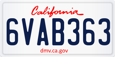 CA license plate 6VAB363