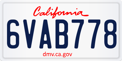 CA license plate 6VAB778