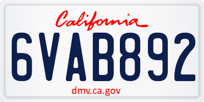 CA license plate 6VAB892