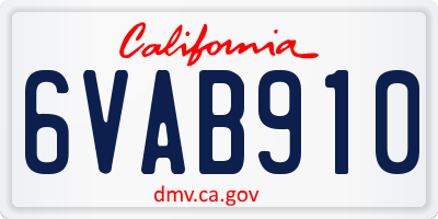 CA license plate 6VAB910