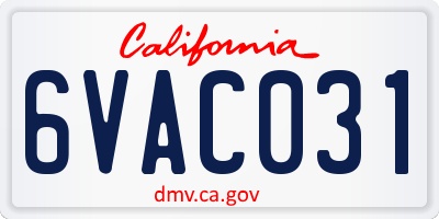 CA license plate 6VAC031