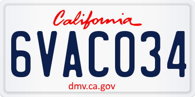 CA license plate 6VAC034