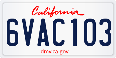CA license plate 6VAC103